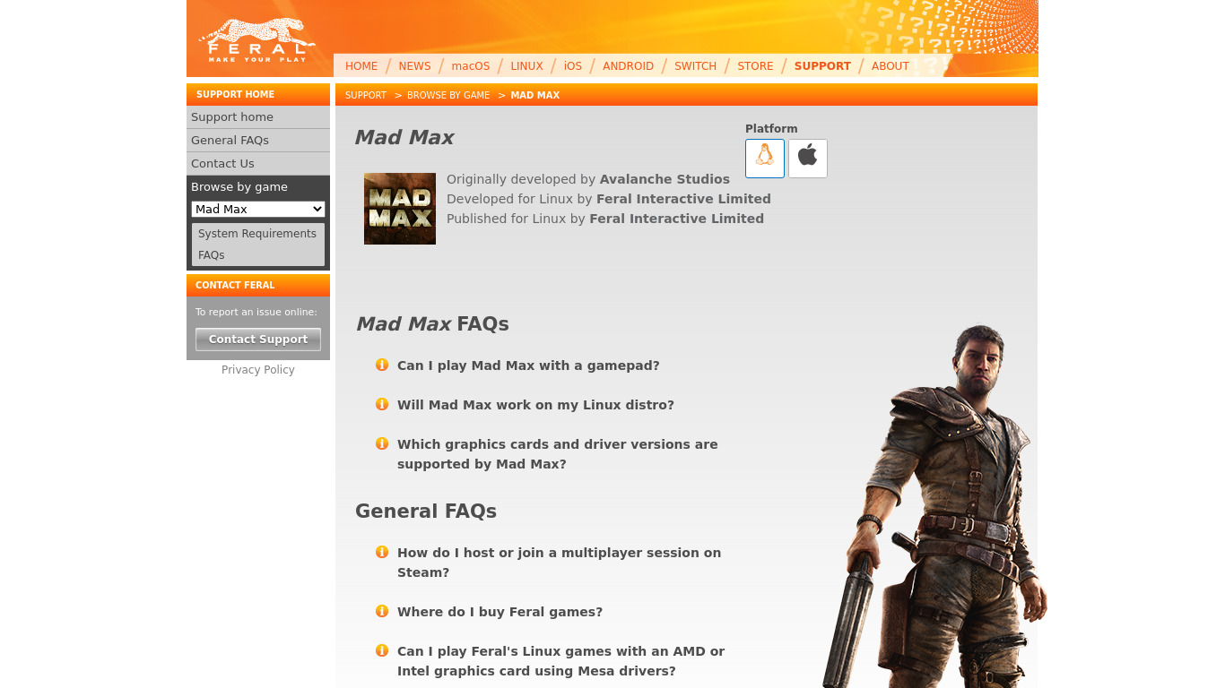 Mad Max Landing page