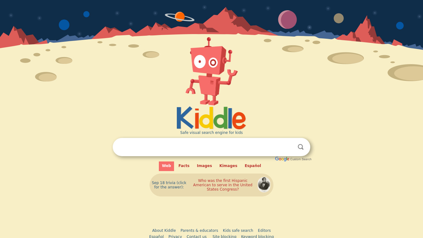 Kiddle Landing page