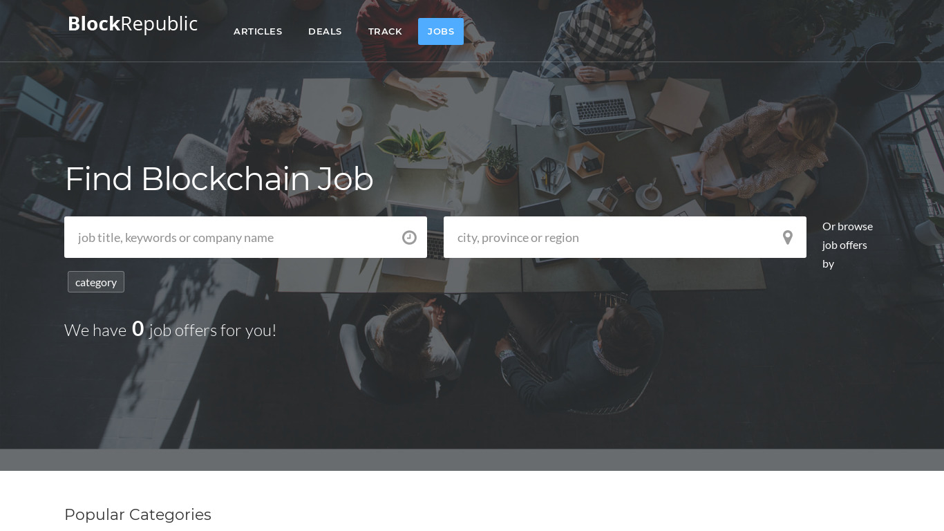 Blockchain Jobs from BlockRepublic Landing page