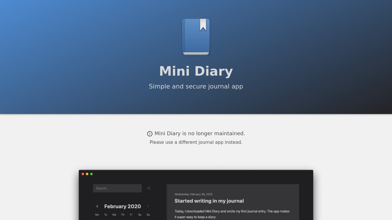 Mini Diary Landing page