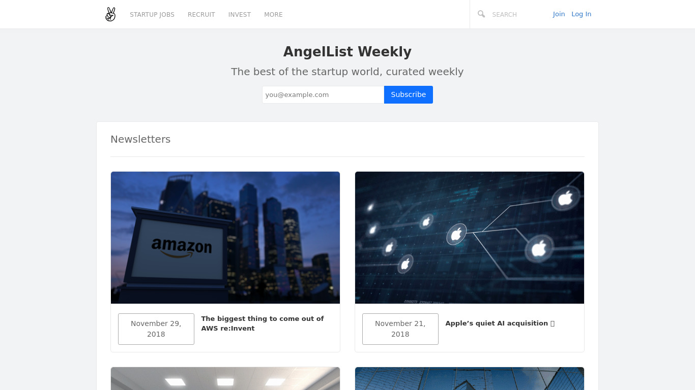 AngelList Weekly Landing page