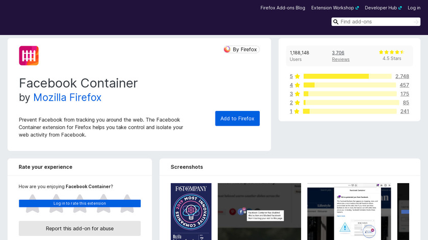 Mozilla Facebook Container Landing Page