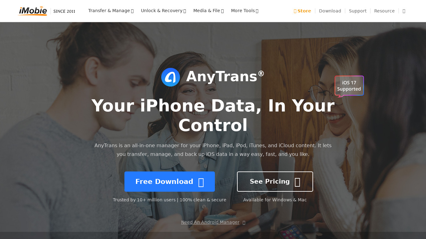 AnyTrans 7 Landing page