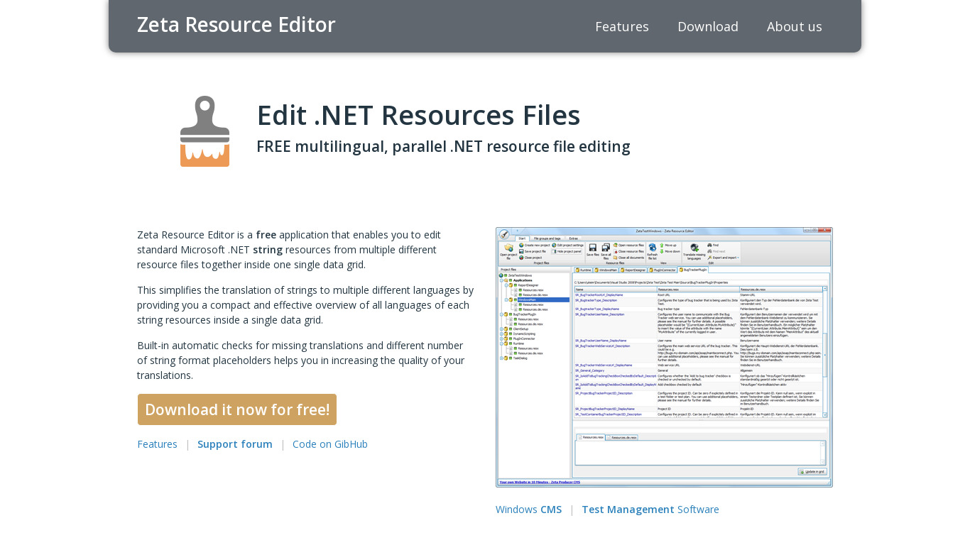 Zeta Resource Editor Landing page