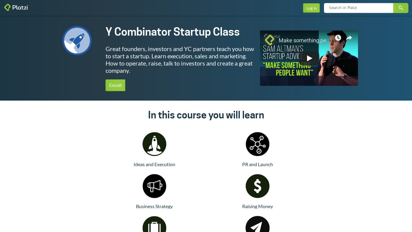 YC Startup Class Landing page