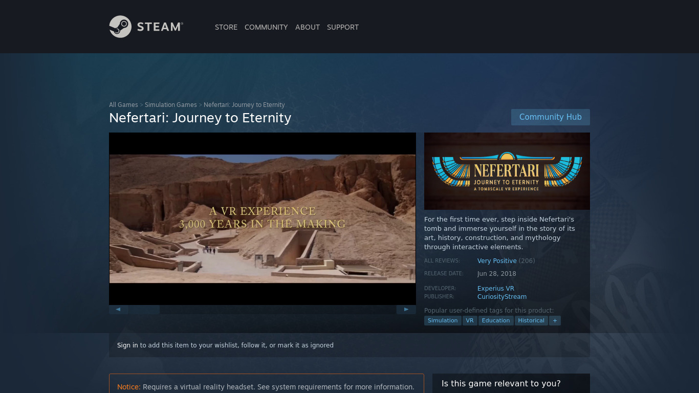 CuriosityStream VR Landing page