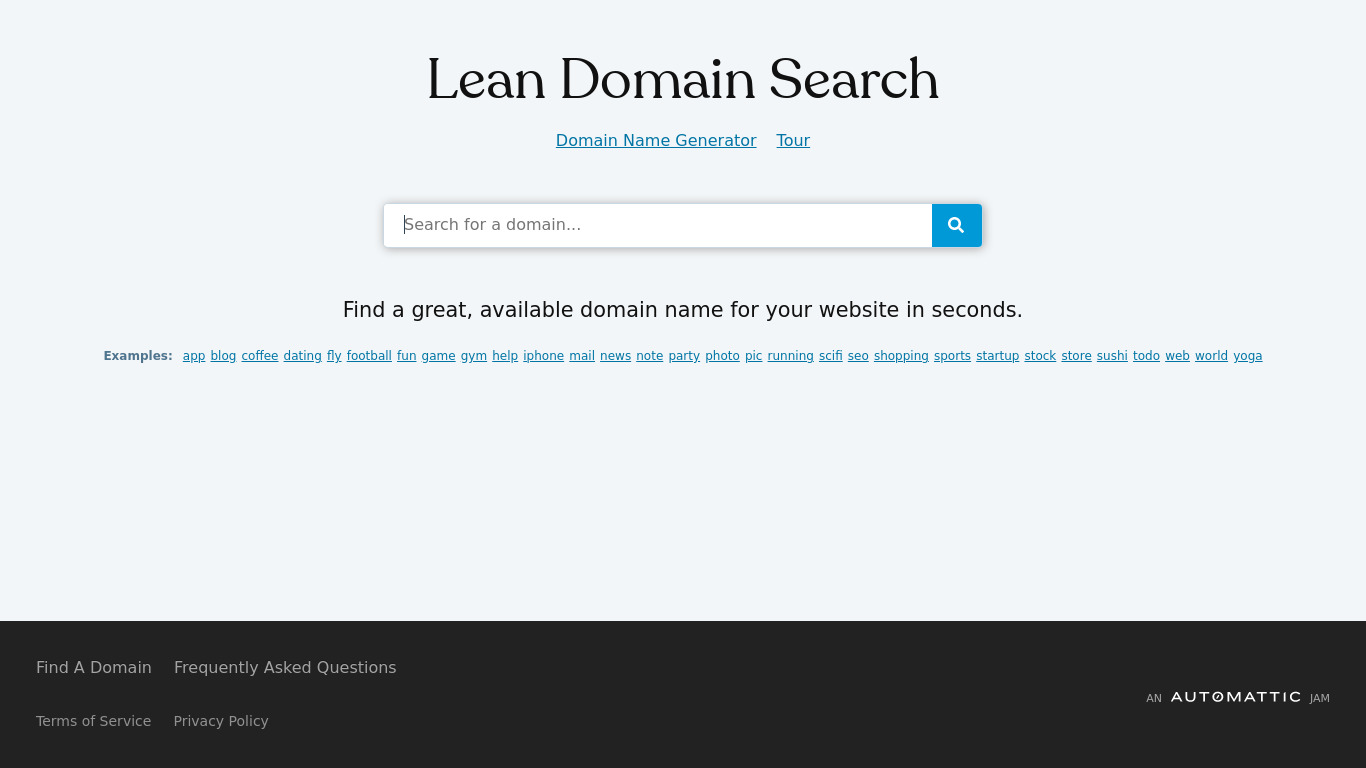 Lean Domain Search Landing page