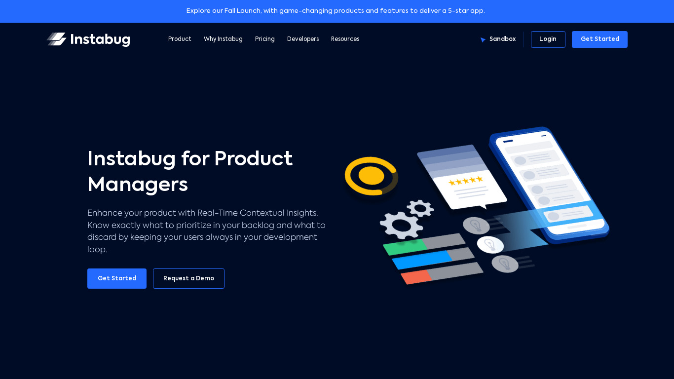 Instabug for Product Managers Landing page