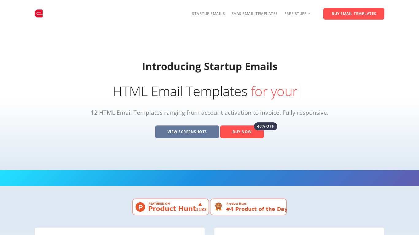 Startup Emails Landing page