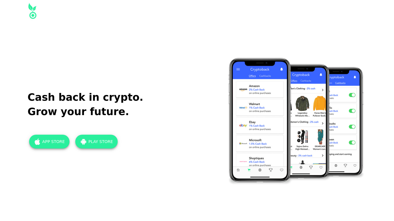 Coinseed Crypto Cash Back Landing page