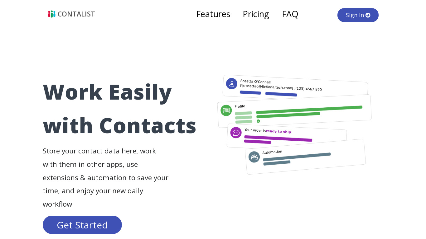 Contalist Landing page