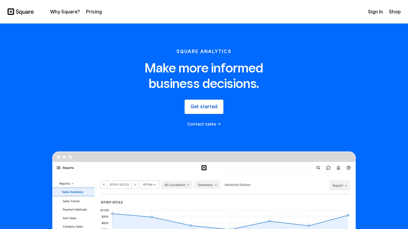 Square Analytics Landing page