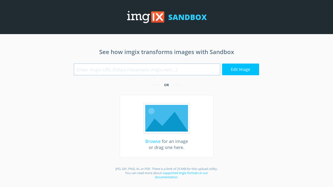 imgix Sandbox Landing page