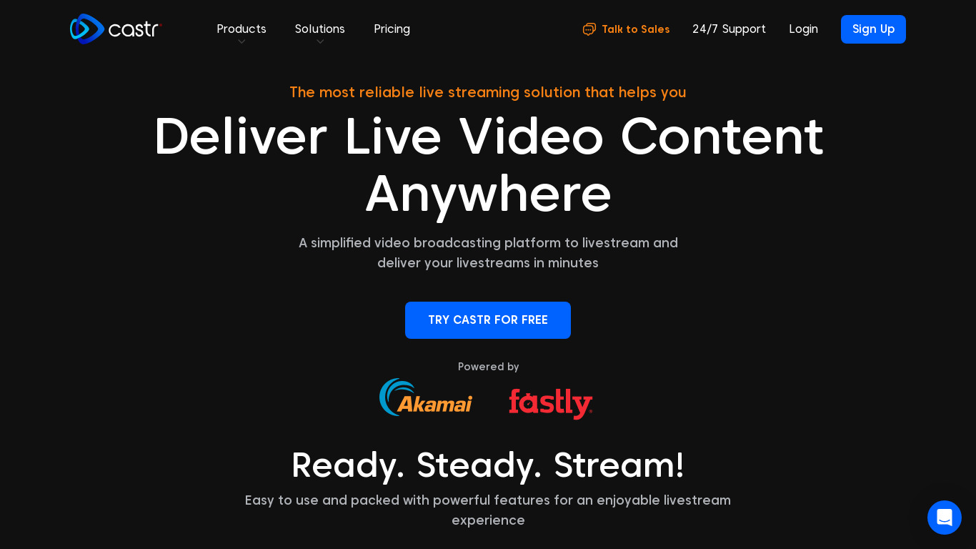 Castr Live Streaming Landing page