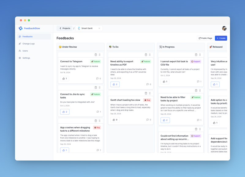 FeedbackGlow Feedbacks manage