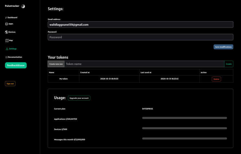 Pulsetracker Pulsetracker dashboard