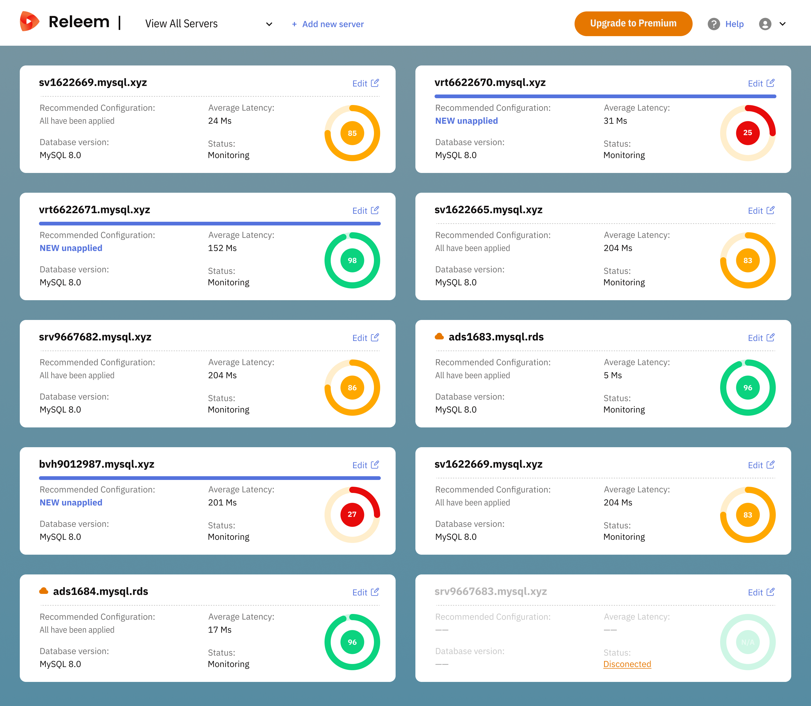 Releem Releem Server list screenshot