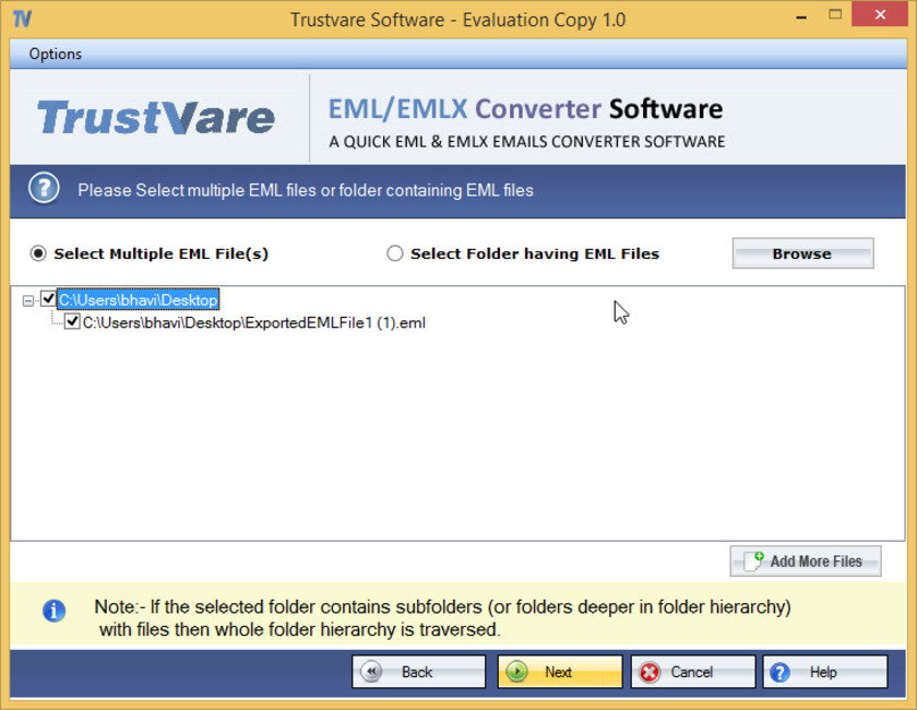 TrustVare EML to PST Converter Browse EML Files