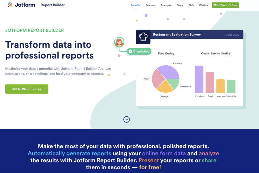 Jotform  Report Builder Landing Page