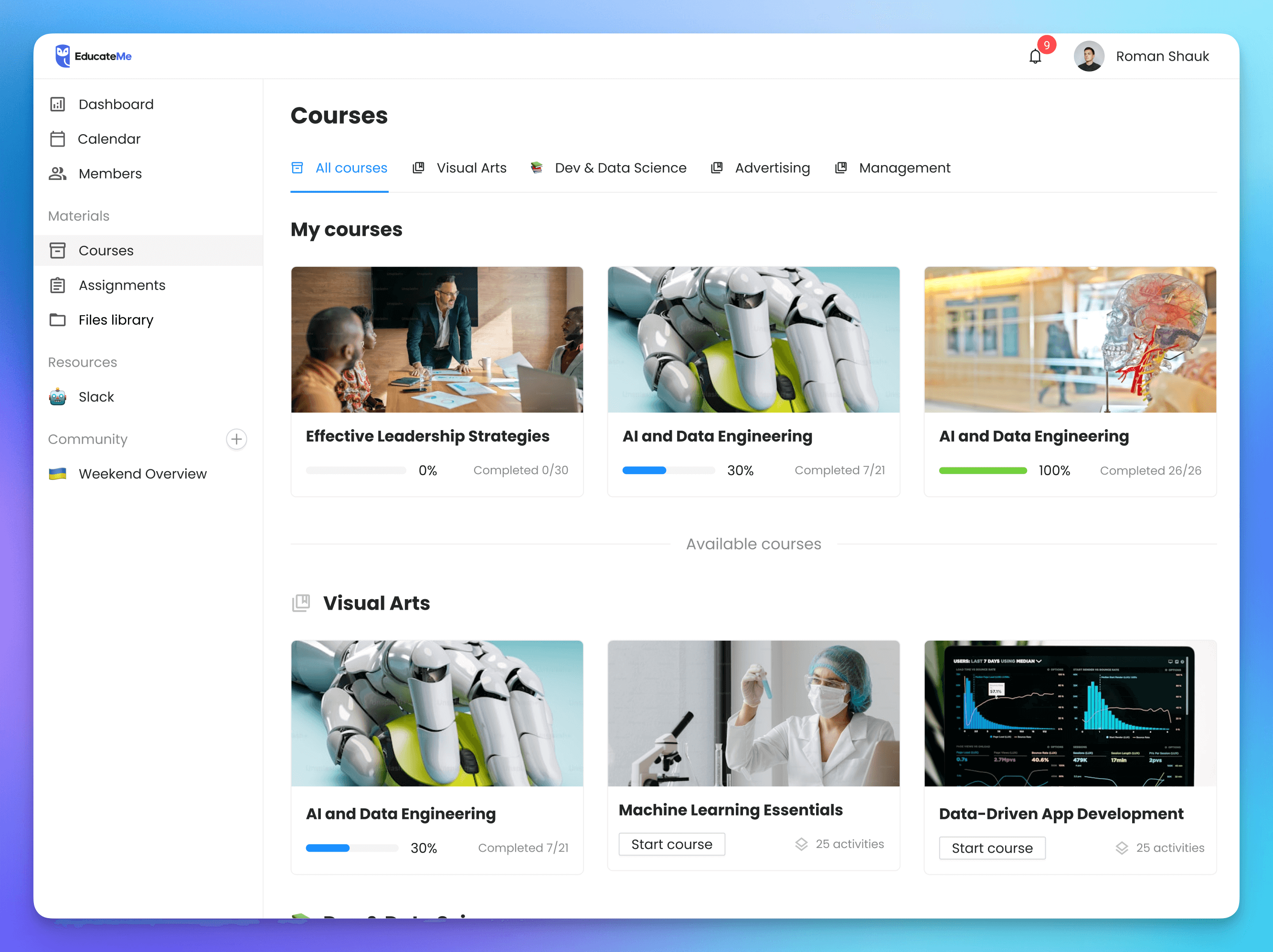 EducateMe Course libraries