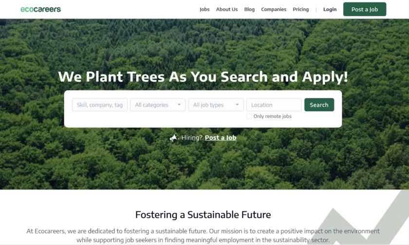 Ecocareers.org Landing Page