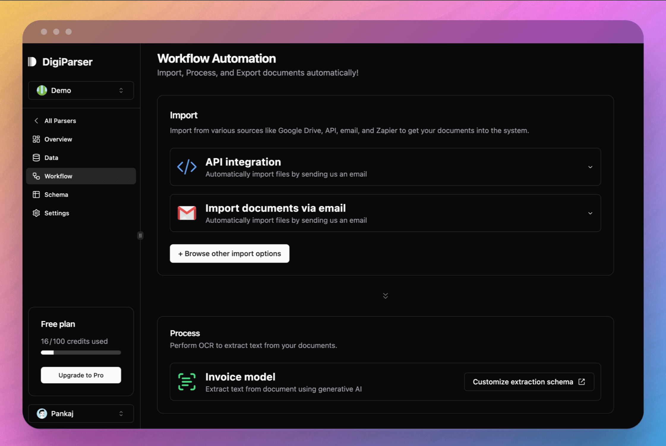 DigiParser Workflow management