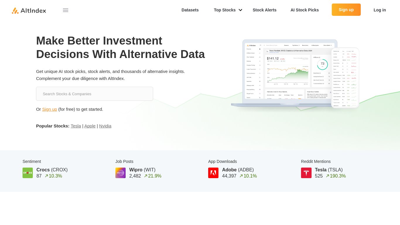 AltIndex Landing page