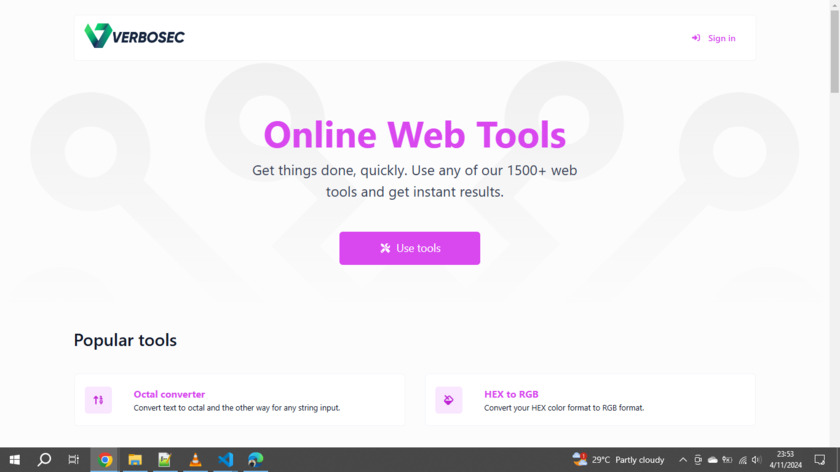 Verbosec Tools Landing Page