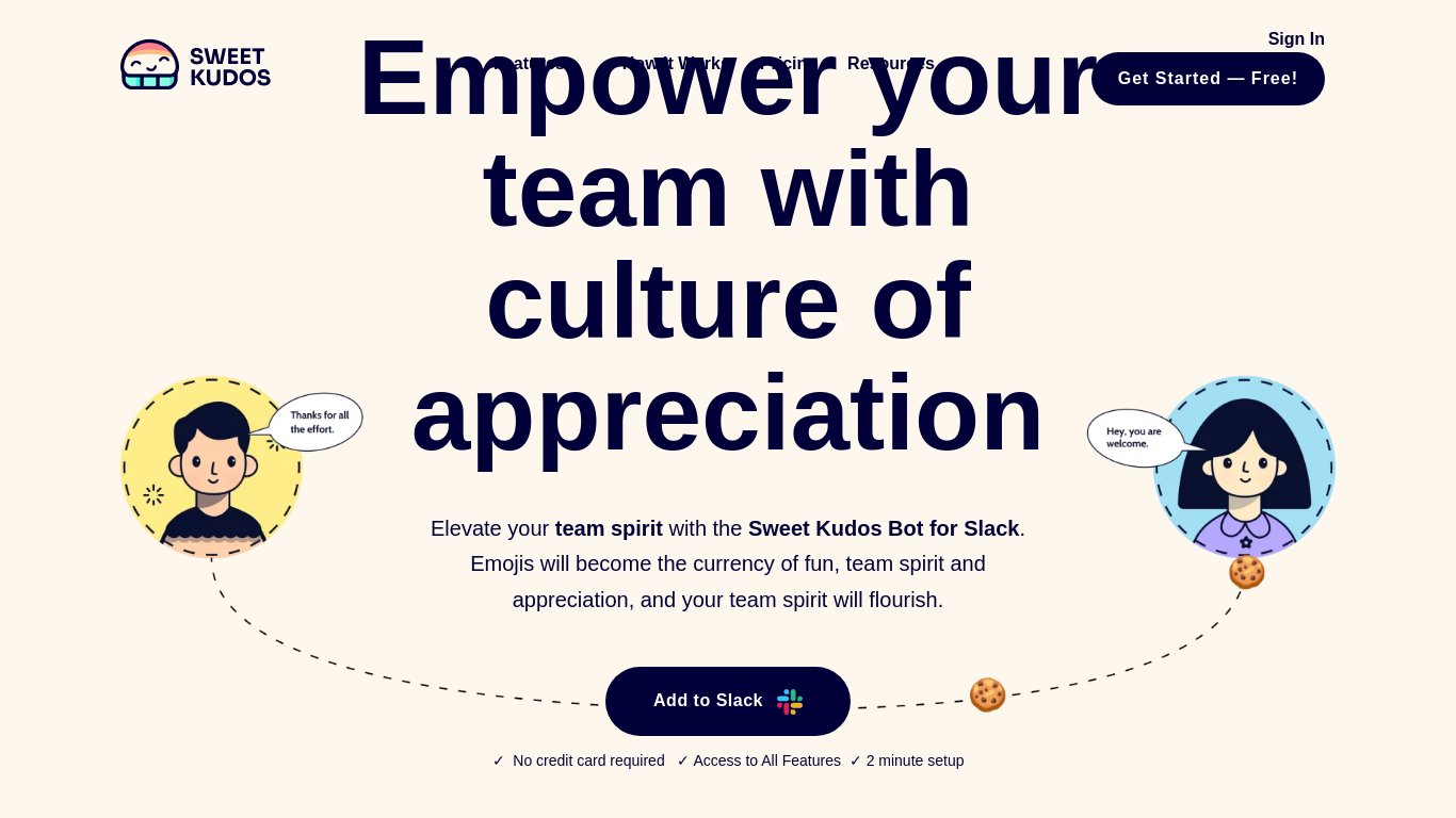 Sweet Kudos Landing page