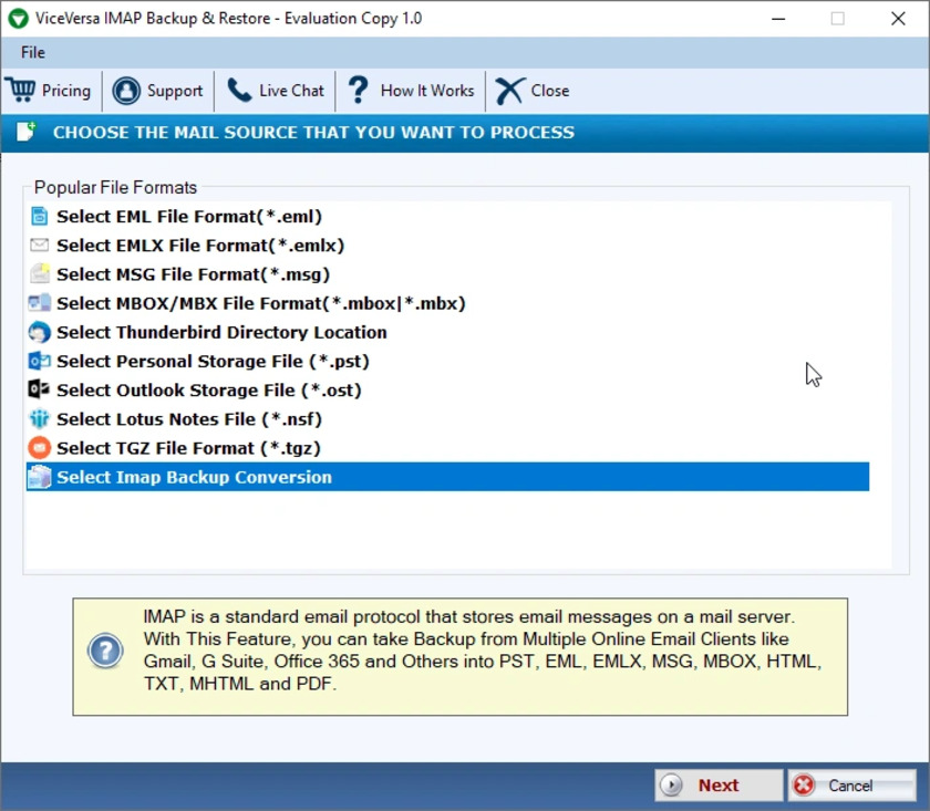 ViceVersa IMAP Backup  Restore Software Landing Page