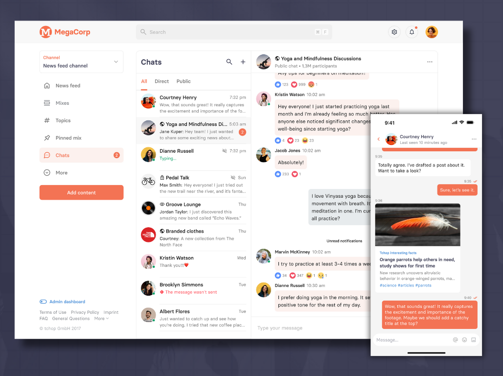 tchop Secure group, private, 1:1 chats