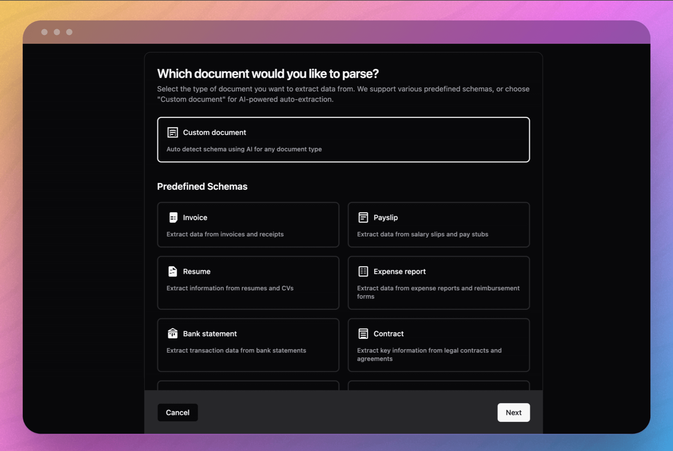 DigiParser Document type screenshot