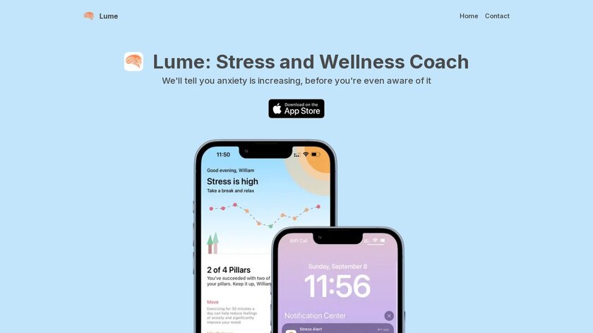 Lume: Stress and Wellness Coach Landing Page