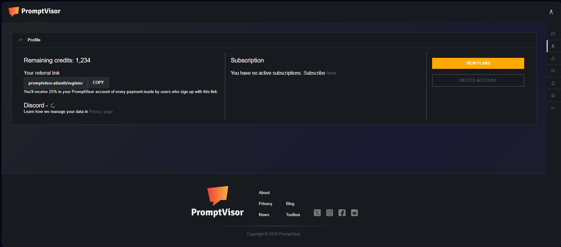 PromptVisor.ai User profile