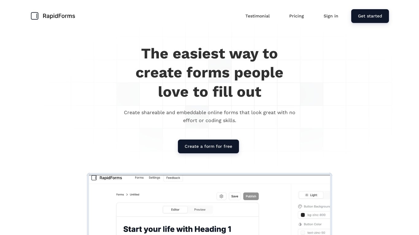 Rapidforms.co Landing page
