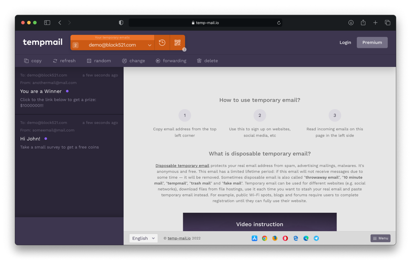 Temp-Mail io Main Page