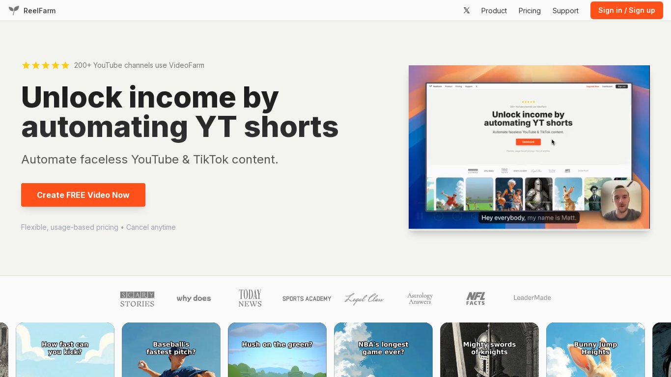 ReelFarm Landing page