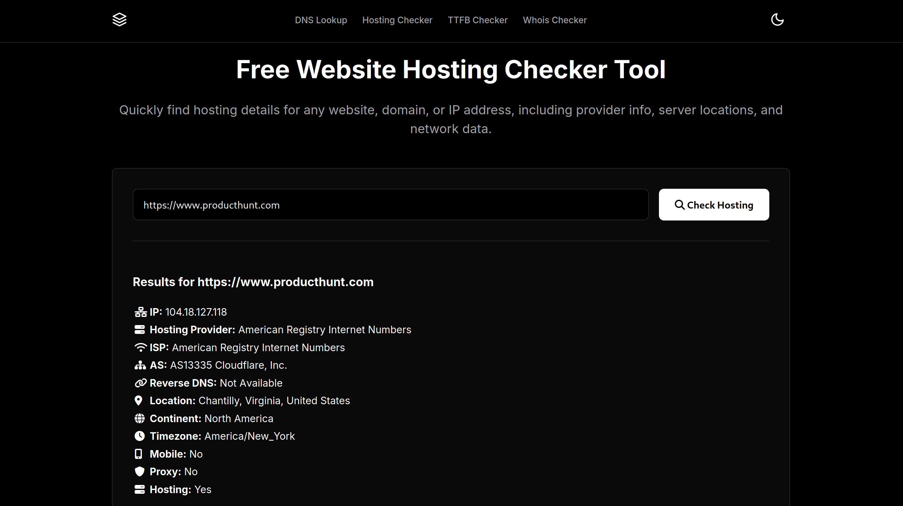 HostingChecker.co Output