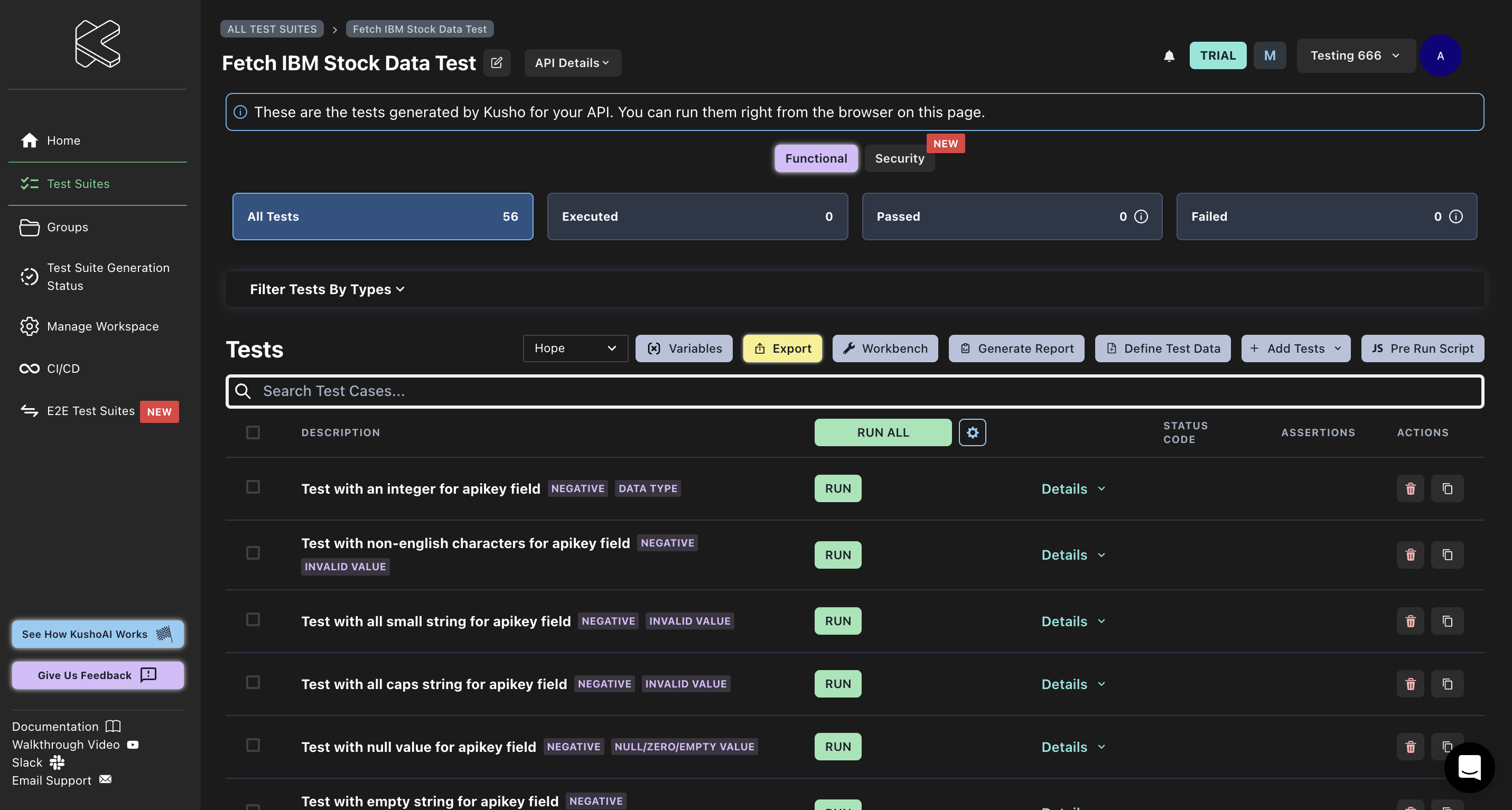 KushoAI Tests generated