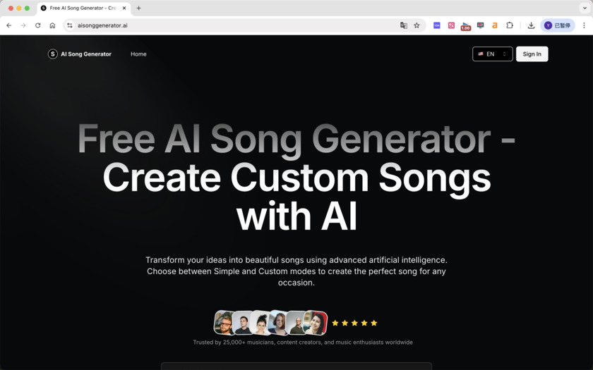 AISongGenerator.ai Landing Page