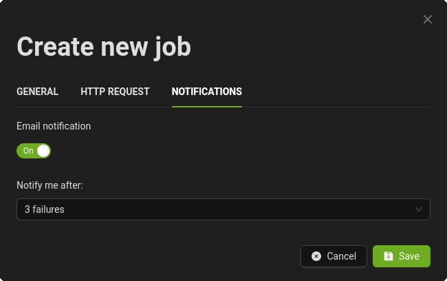 Cronbe New Cron Job Modal - Notification Tab