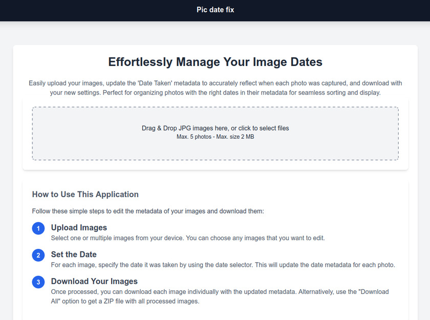 PicDateFix Landing Page