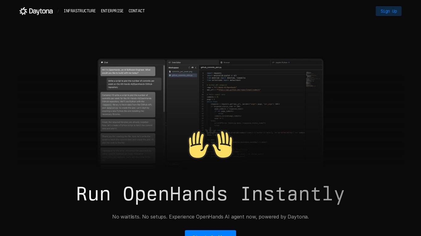 Zero Setup AI Coding with OpenHands Landing page