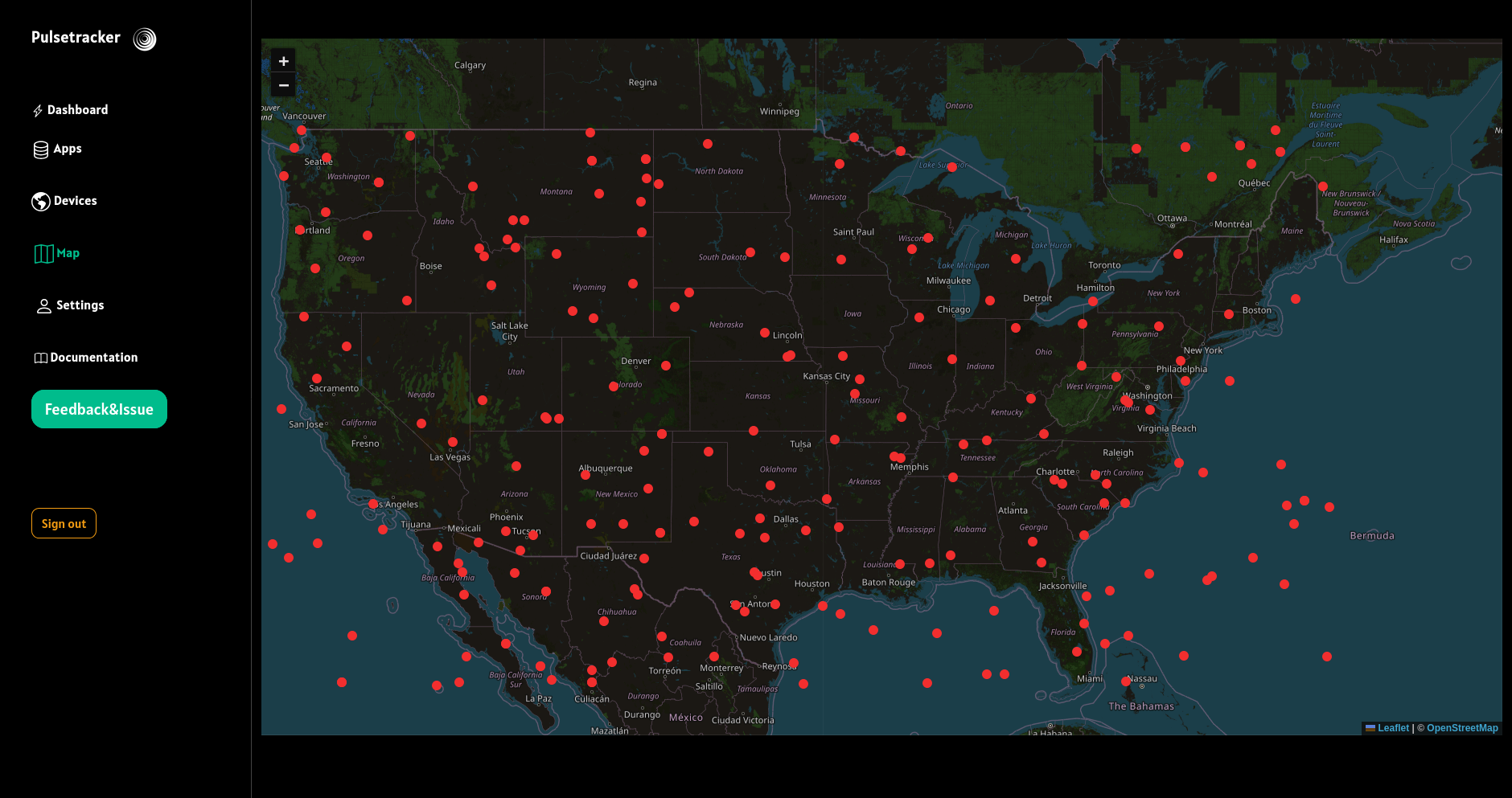 Pulsetracker Pulsetracker dashboard - map real time data 