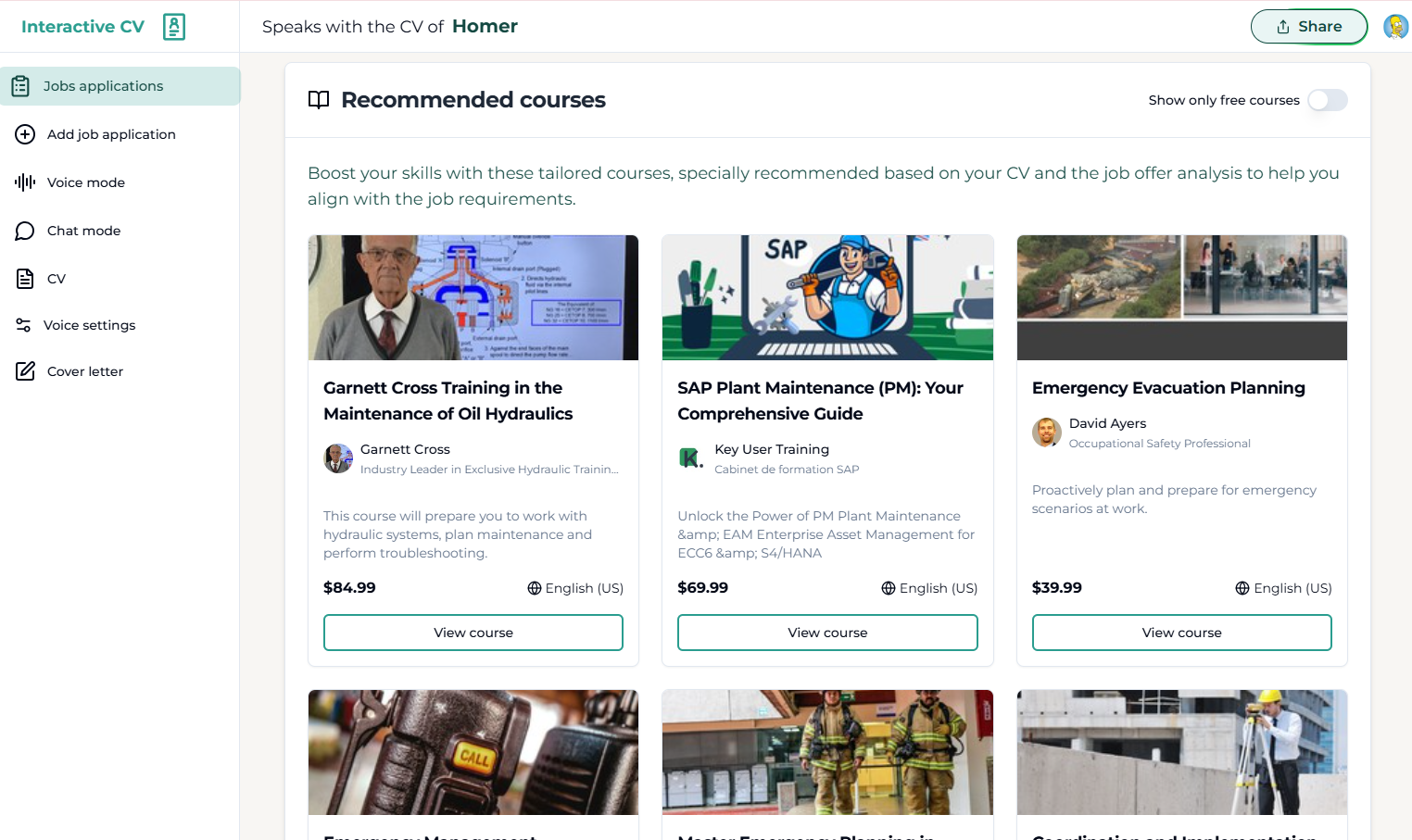 Interactive CV RecommendedCourses