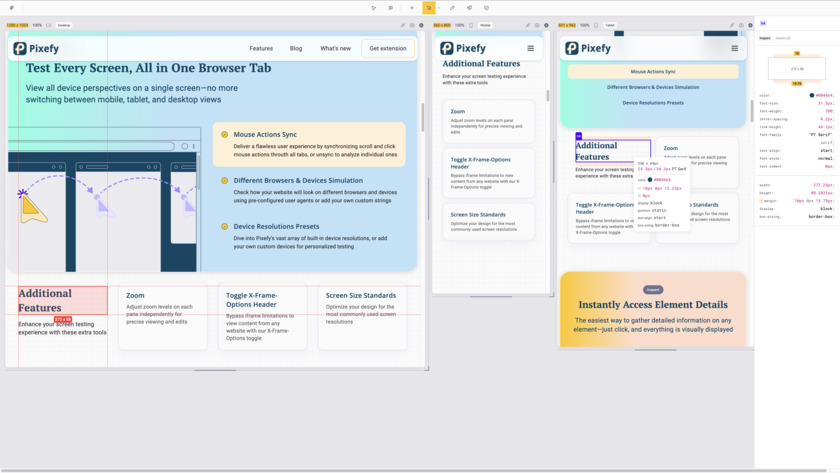 Pixefy.io Inspect elements across different screens