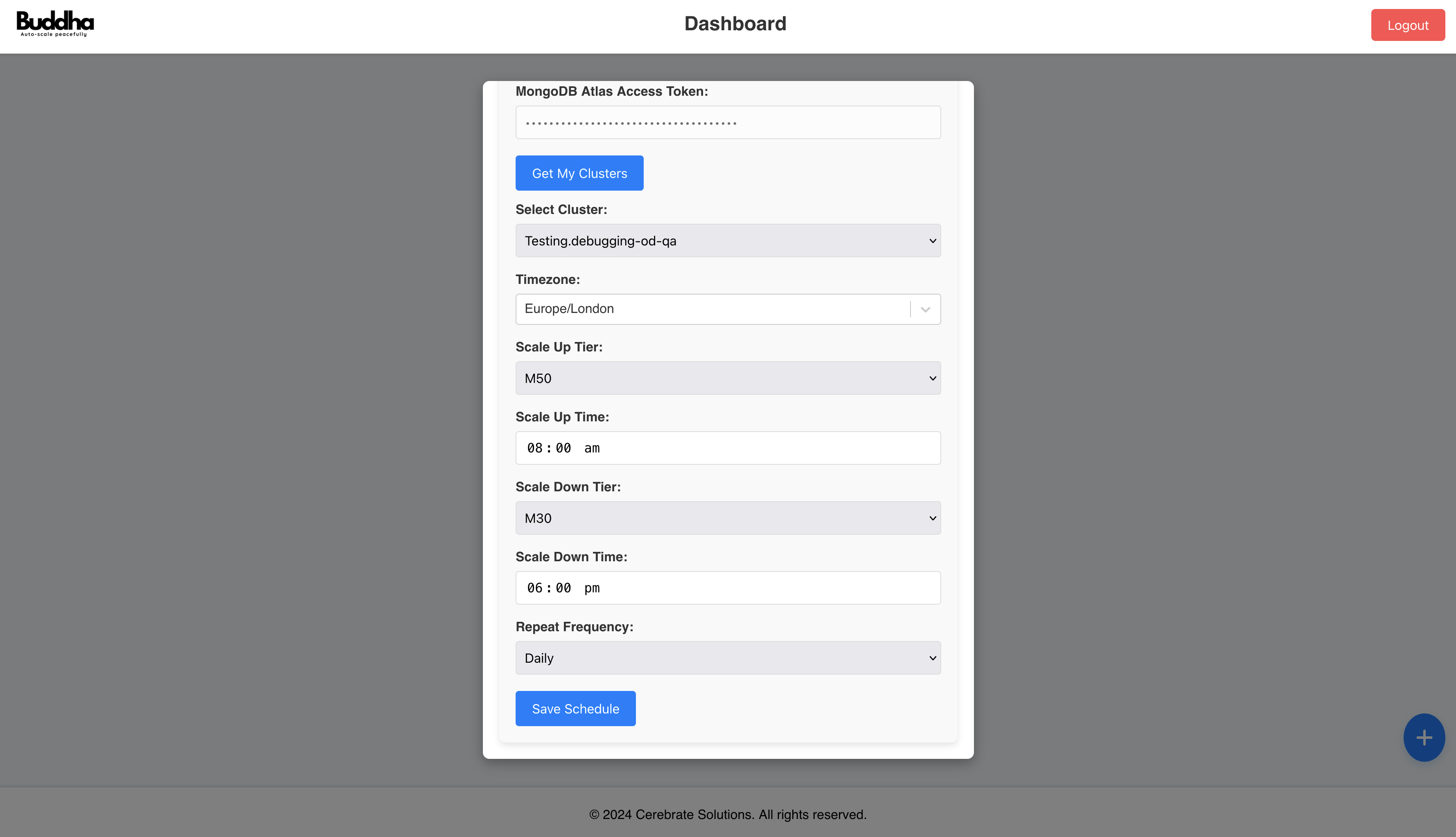 Scale With Buddha Add Schedule Screen