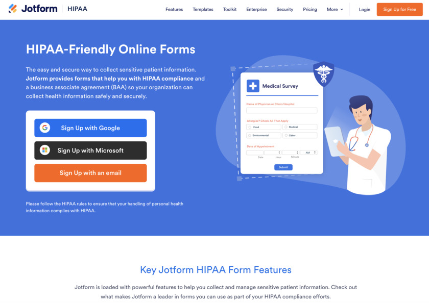 HIPAA-Friendly Forms by Jotform Landing Page