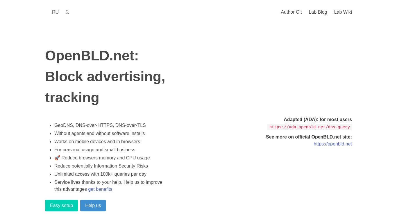 OpenBLD.net DNS Landing page