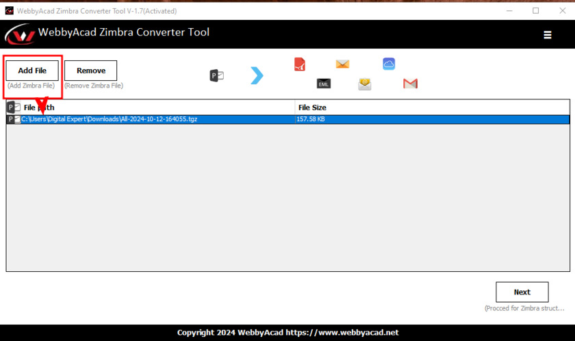 WebbyAcad Zimbra Converter Tool Landing Page